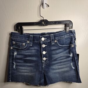 *2 For $40* NWT True Religion Maisie High Rise Blue Jean Shorts Raw Hem